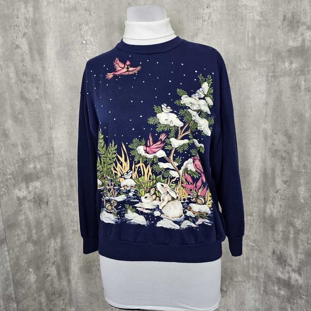 Vintage Nutcracker XL Winter Animal Pattern Double Collar‎ Lightweight Sweater
